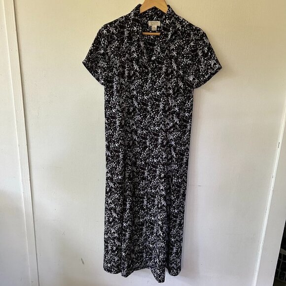 Christopher & Banks Maxi Dress Womens 10 Black White Floral Button Front Y2K - Picture 1 of 10